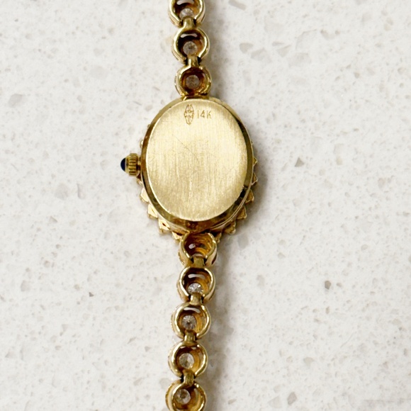 Vintage BEUCHE GIROD 14 K Gold 2.20 carat Diamond Tennis Bracelet watch with Sap - Picture 5 of 6